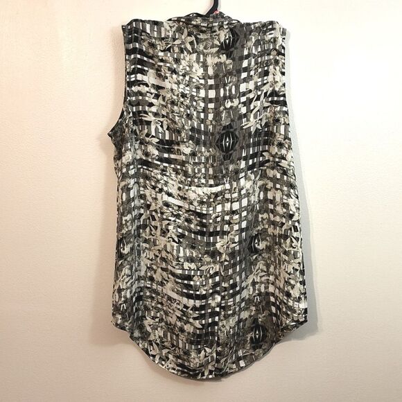 Apt. 9 | Women’s Gray & Beige Printed Chiffon Sleeveless Button Down Blouse M - Picture 6 of 7
